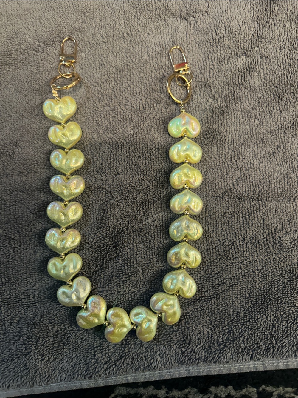 Gold-Tone Iridescent Heart Bead bag accessory
